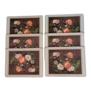 Vintage Set of 6 English Life Cork Back Placemats Classical Rose Grey 12" x 9"